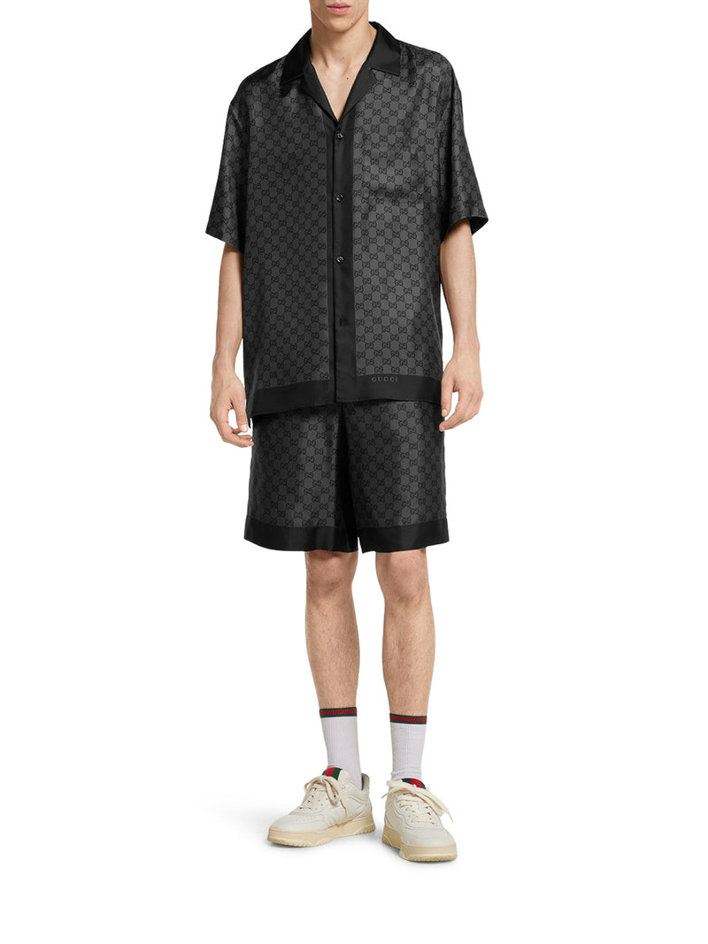 SILK TWILL BOWLING SHIRT WITH PRINT