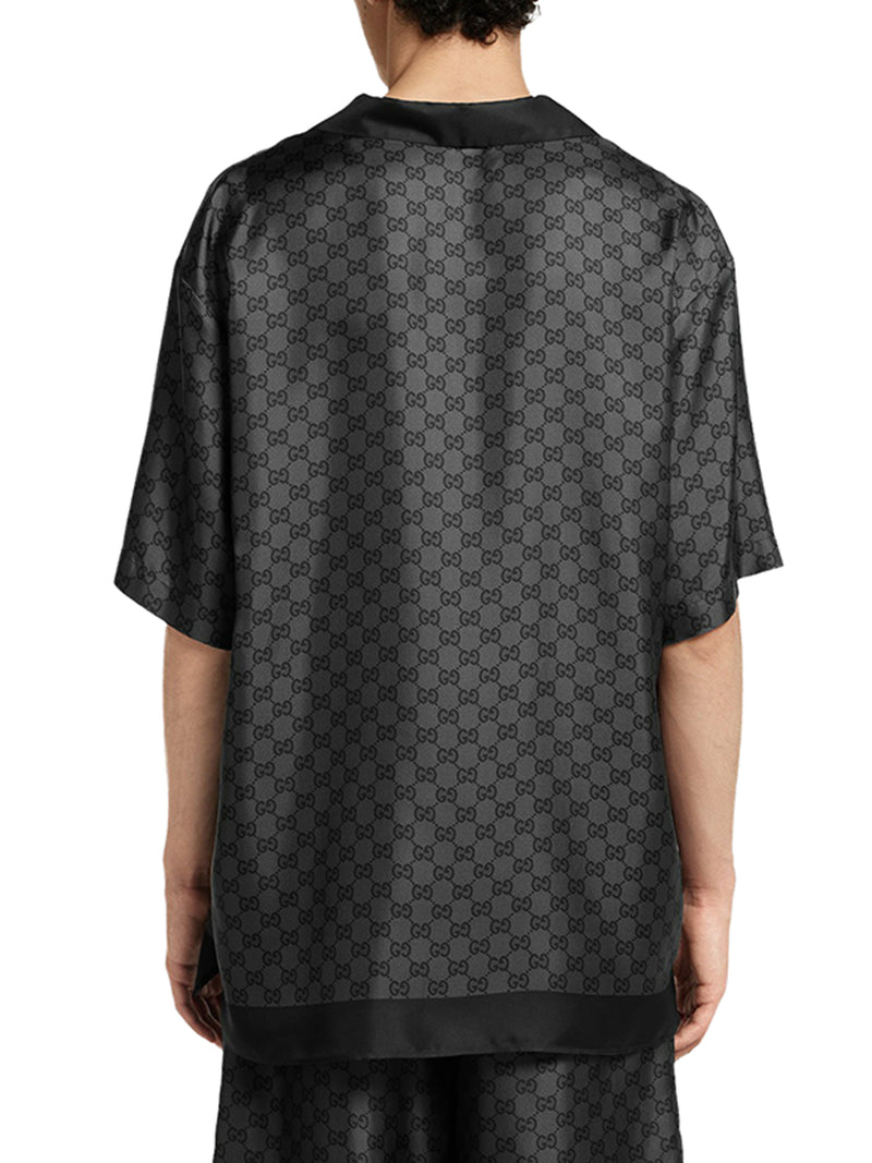 SILK TWILL BOWLING SHIRT WITH PRINT