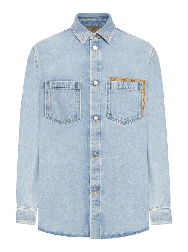DÉLAVÉ DENIM SHIRT WITH GG INSERT