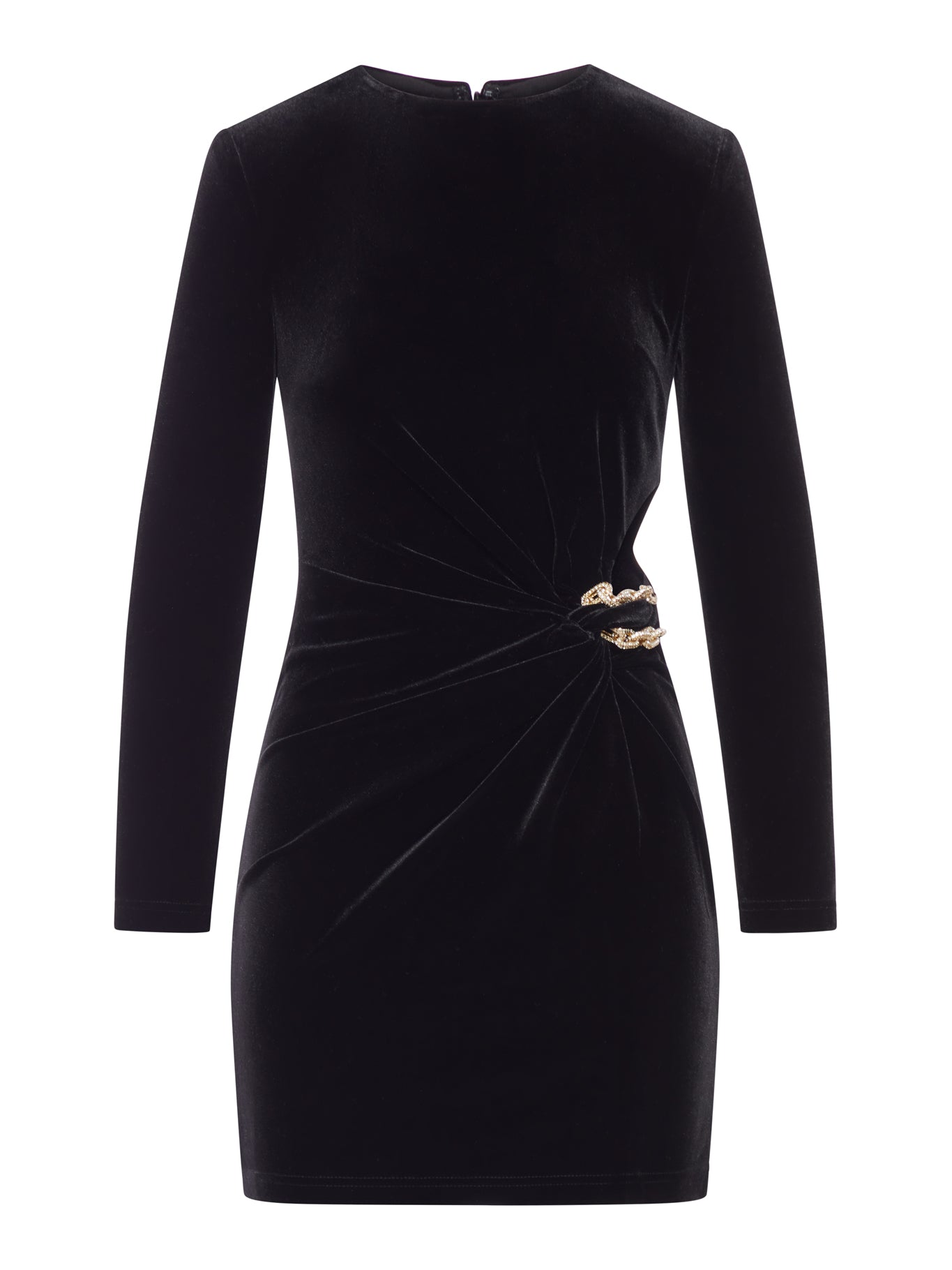 BLACK VELVET EMBELLISHED MINI DRESS