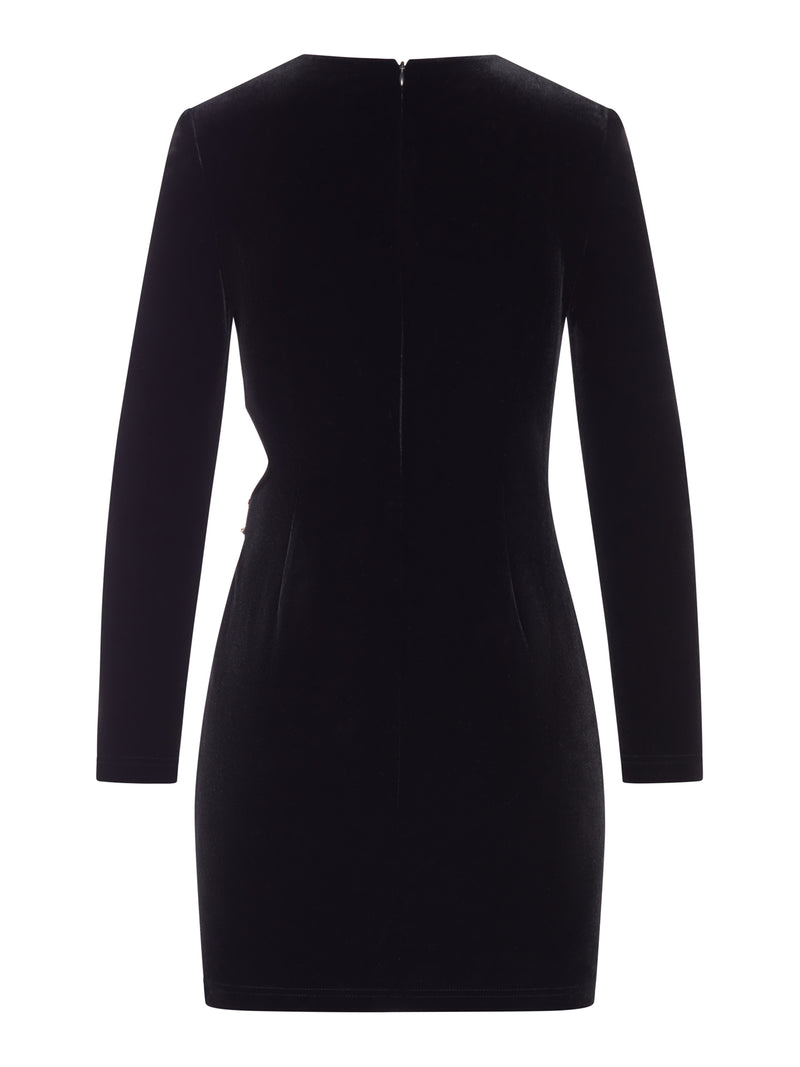 BLACK VELVET EMBELLISHED MINI DRESS