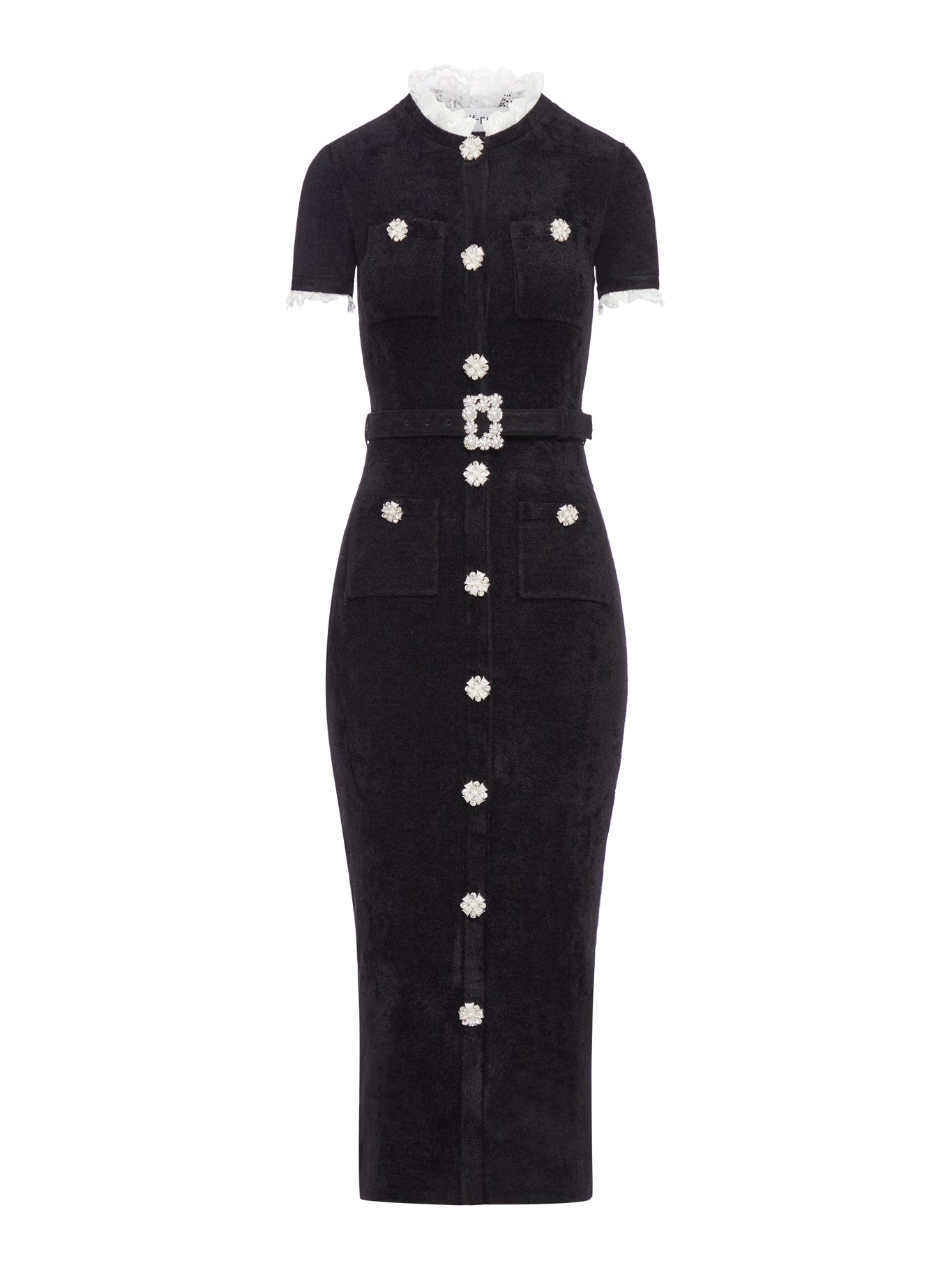 BLACK CHENILLE KNIT MIDI DRESS