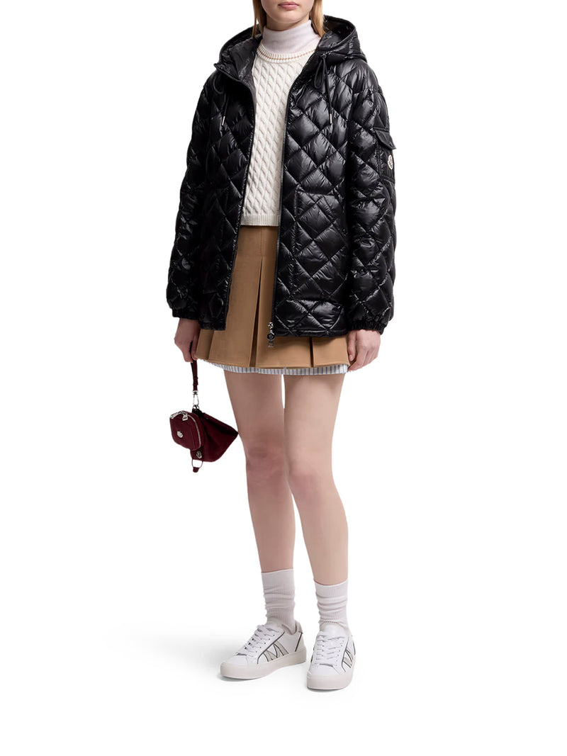 SHORT DOWN JACKET WITH HOOD AND DIAMOND QUILTING