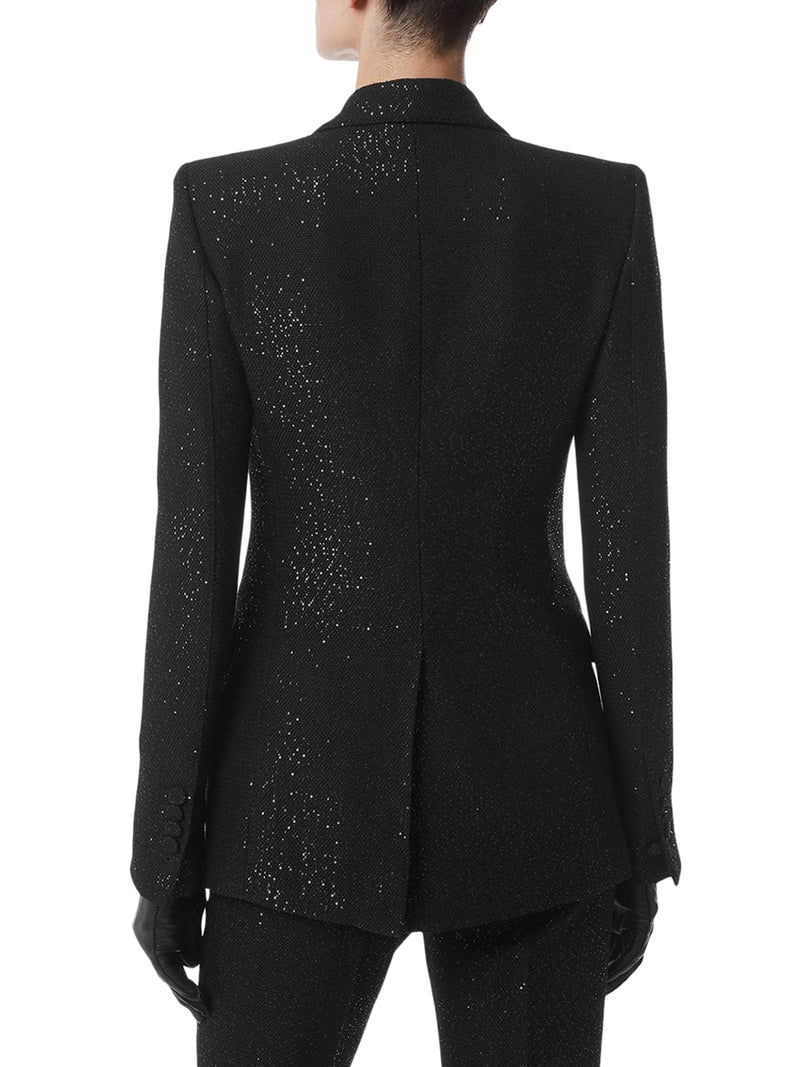 SINGLE-BREASTED WOOL BLEND CREPE JACKET WITH SEQUINS