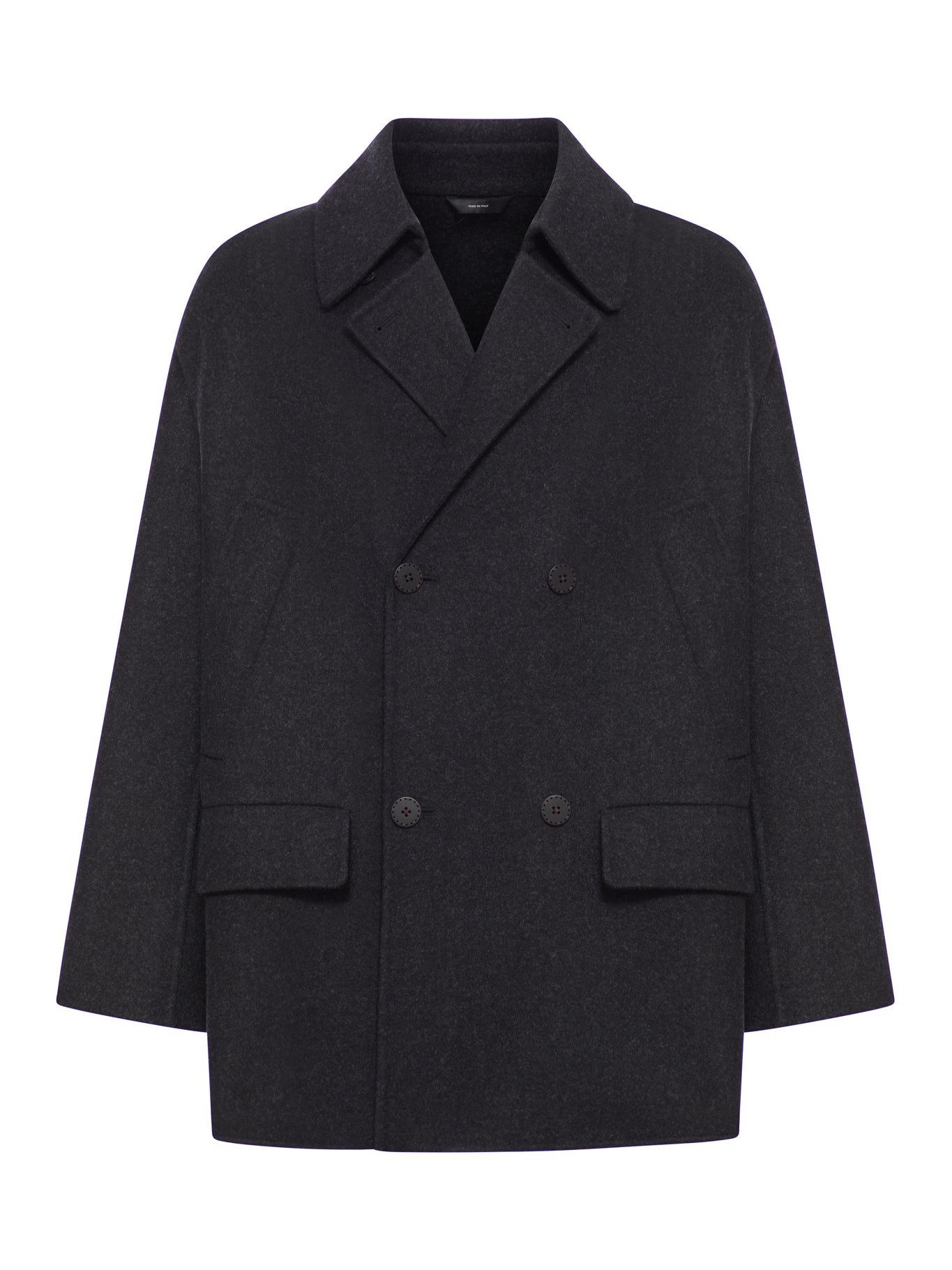 DOUBLE-BREASTED WOOL CABAN COAT