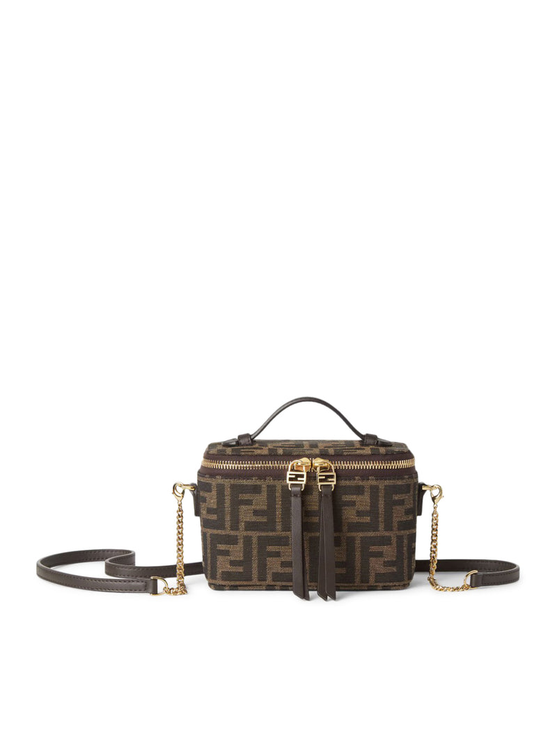 FENDI VANITY MINI BAG IN FF JACQUARD FABRIC, TOBACCO BROWN