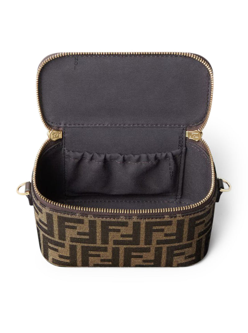 FENDI VANITY MINI BAG IN FF JACQUARD FABRIC, TOBACCO BROWN