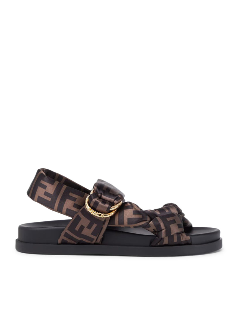 FENDI FEEL BROWN FF SATIN SANDAL