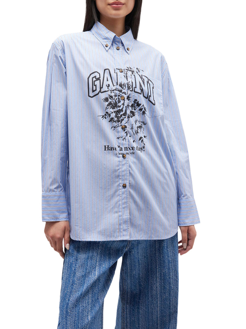 STRIPED COTTON SHIRT WITH PRINT