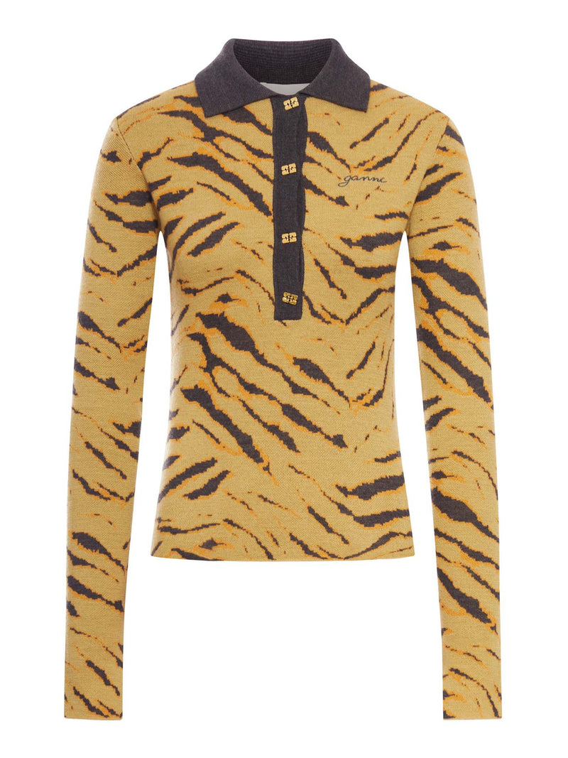 JACQUARD POLO SHIRT IN MERINO WOOL