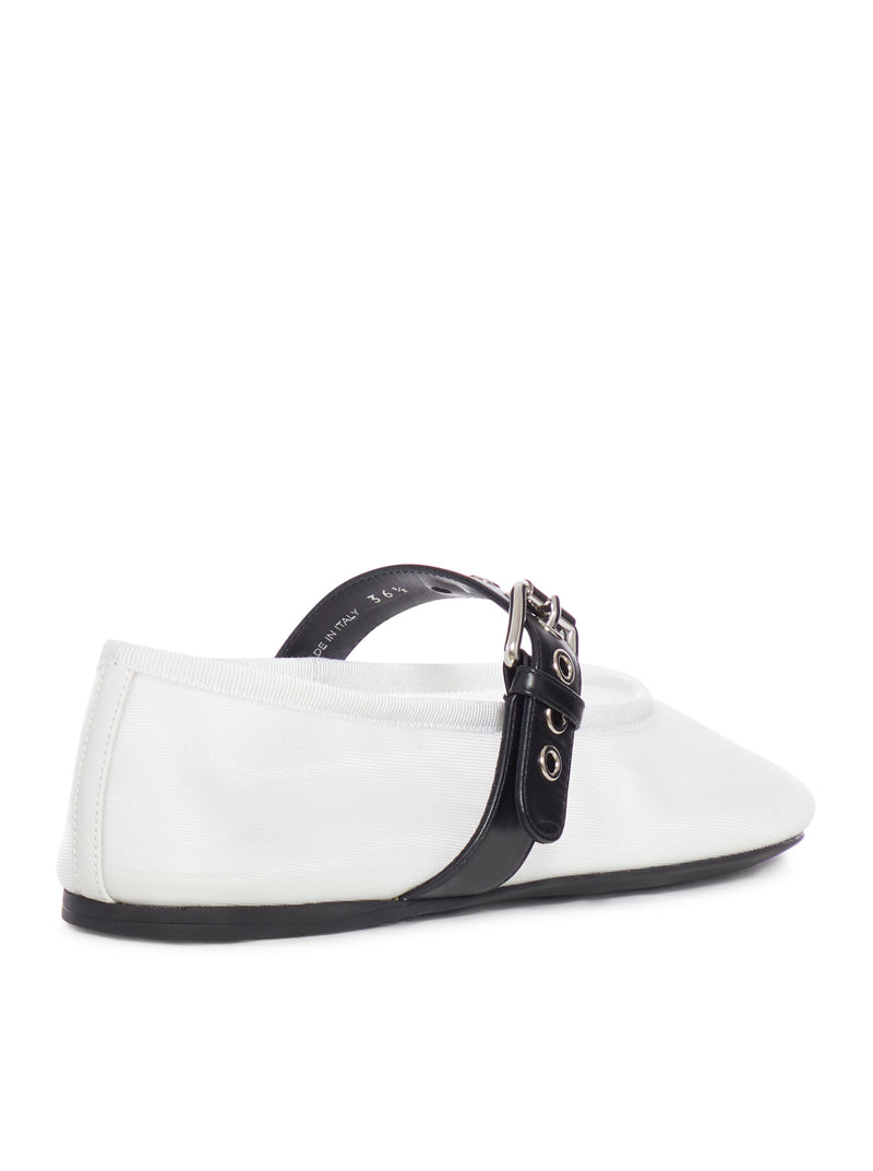 MESH BALLERINAS WITH CONTRASTING LEATHER BUCKLE