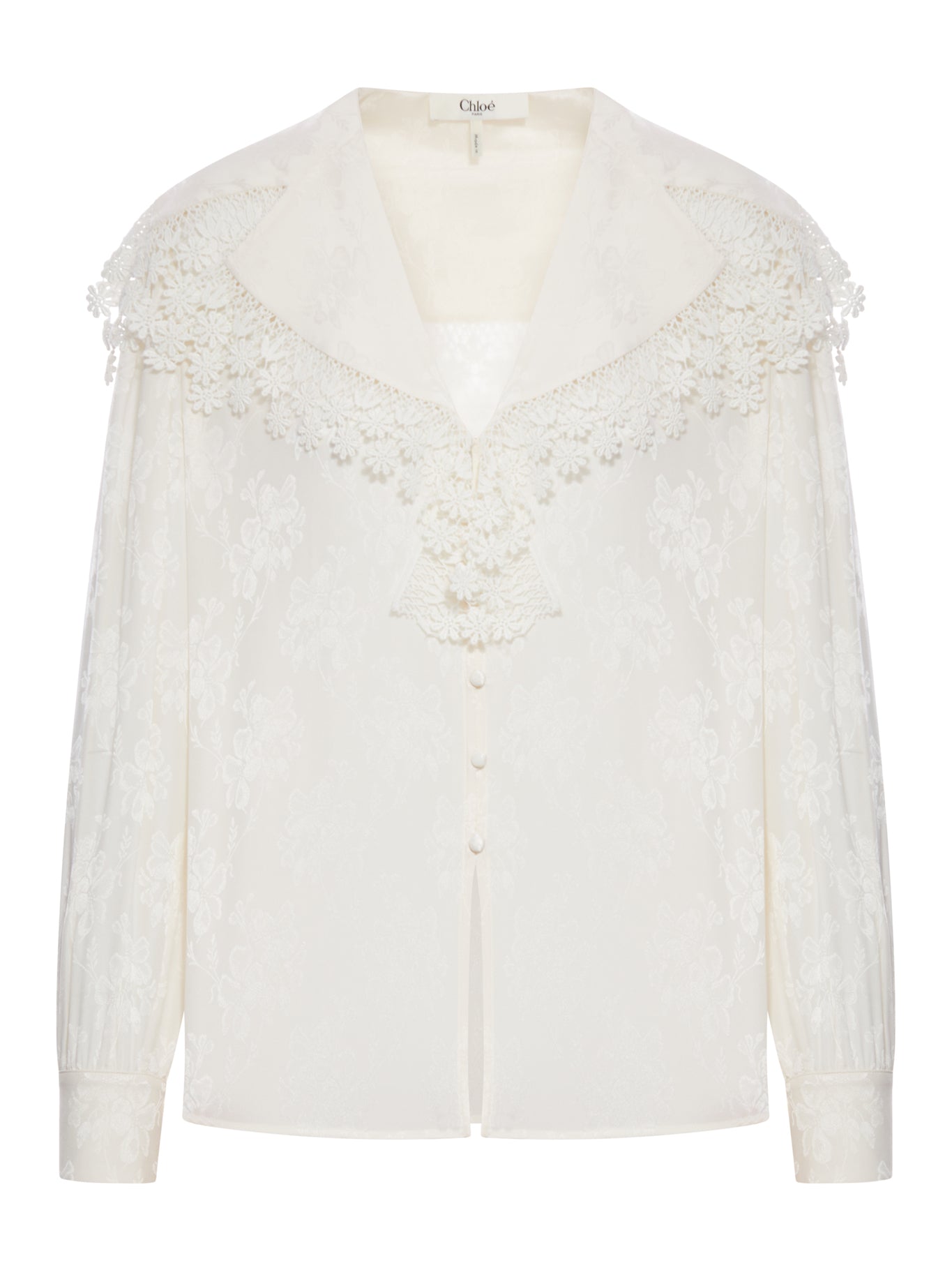BLOUSE WITH MAXI COLLAR IN SILK JACQUARD AND LACE