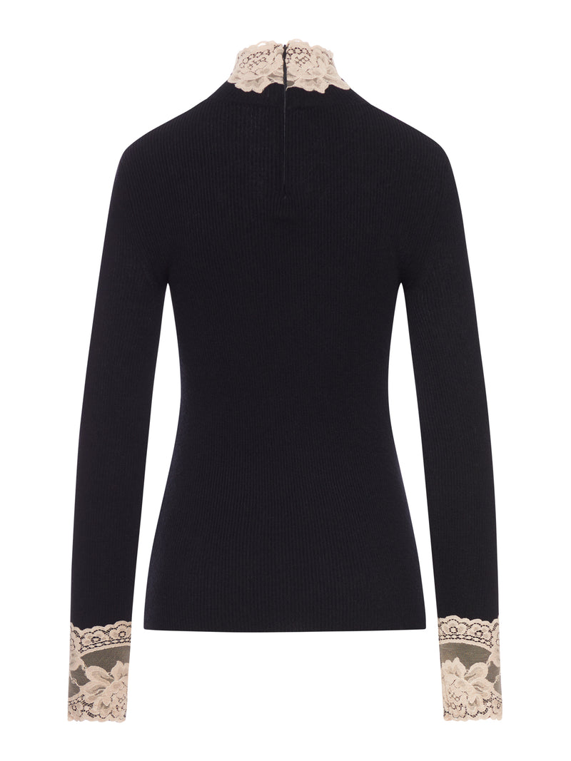 CASHMERE SWEATER WITH LACE INSERTS