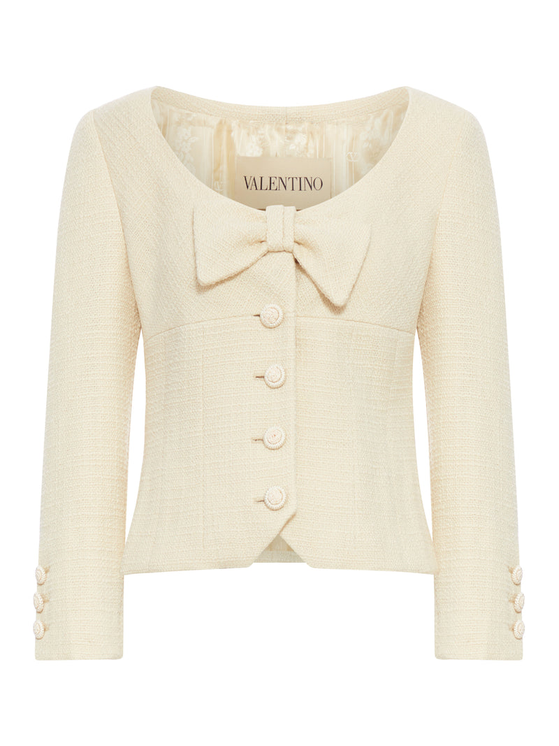 WOOL CREPE JACKET WITH APPLIED BOW