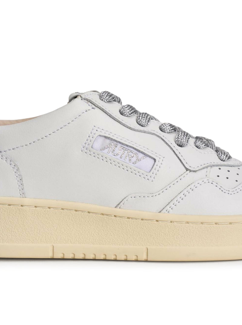MEDALIST LOW SNEAKERS IN WHITE LEATHER WITH SILVER LUREX DETAILS