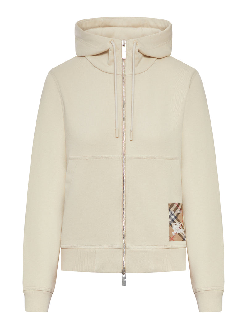 FELPA CON CAPPUCCIO E CERNIERA IN COTONE CON ETICHETTA CHECK