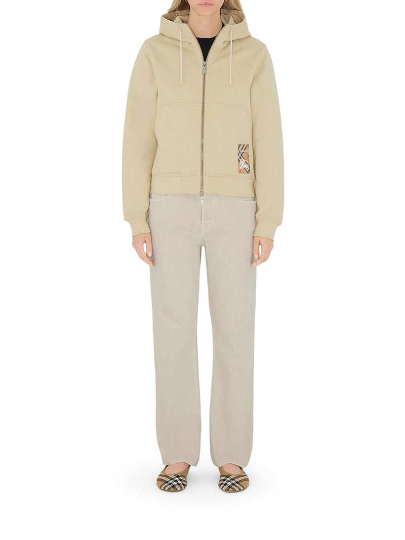FELPA CON CAPPUCCIO E CERNIERA IN COTONE CON ETICHETTA CHECK