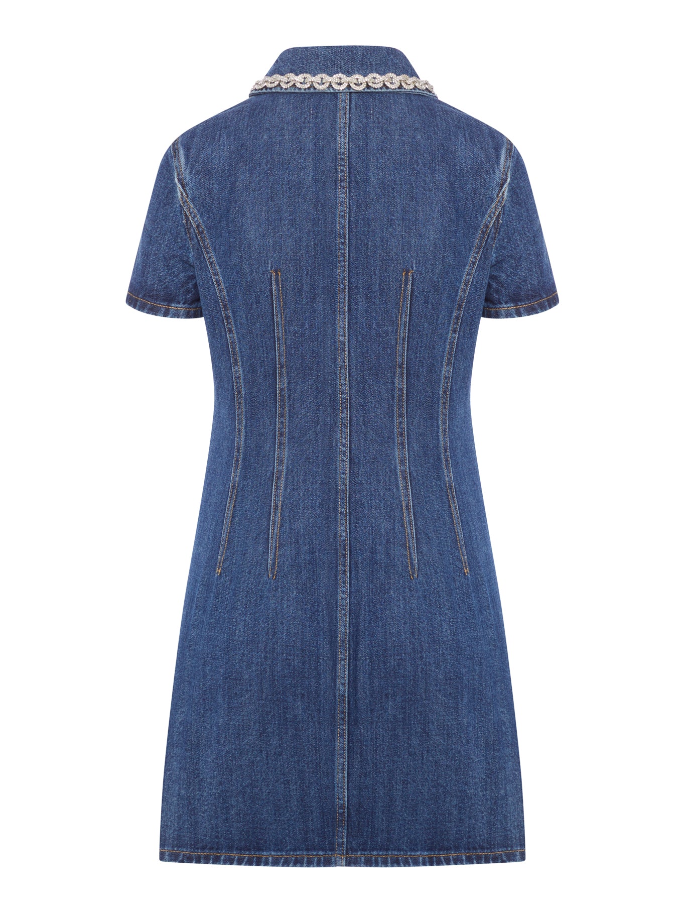 DENIM MINI DRESS WITH JEWEL APPLICATIONS