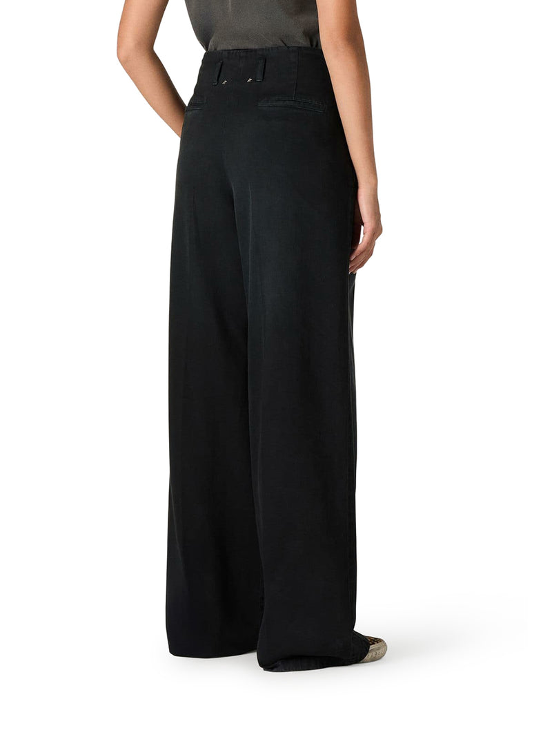 BLACK COTTON DENIM TROUSERS WITH LIVED-IN TREATMENT