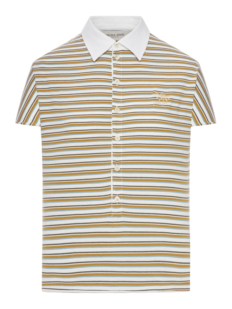 STRIPED JERSEY POLO T-SHIRT WITH CONTRASTING COLLAR