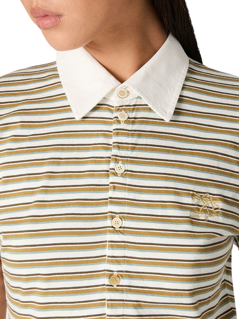 STRIPED JERSEY POLO T-SHIRT WITH CONTRASTING COLLAR