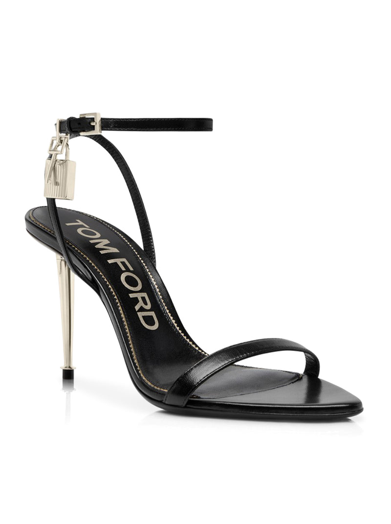POINTED-TOE SANDAL WITH PADLOCK IN POLISHED LEATHER