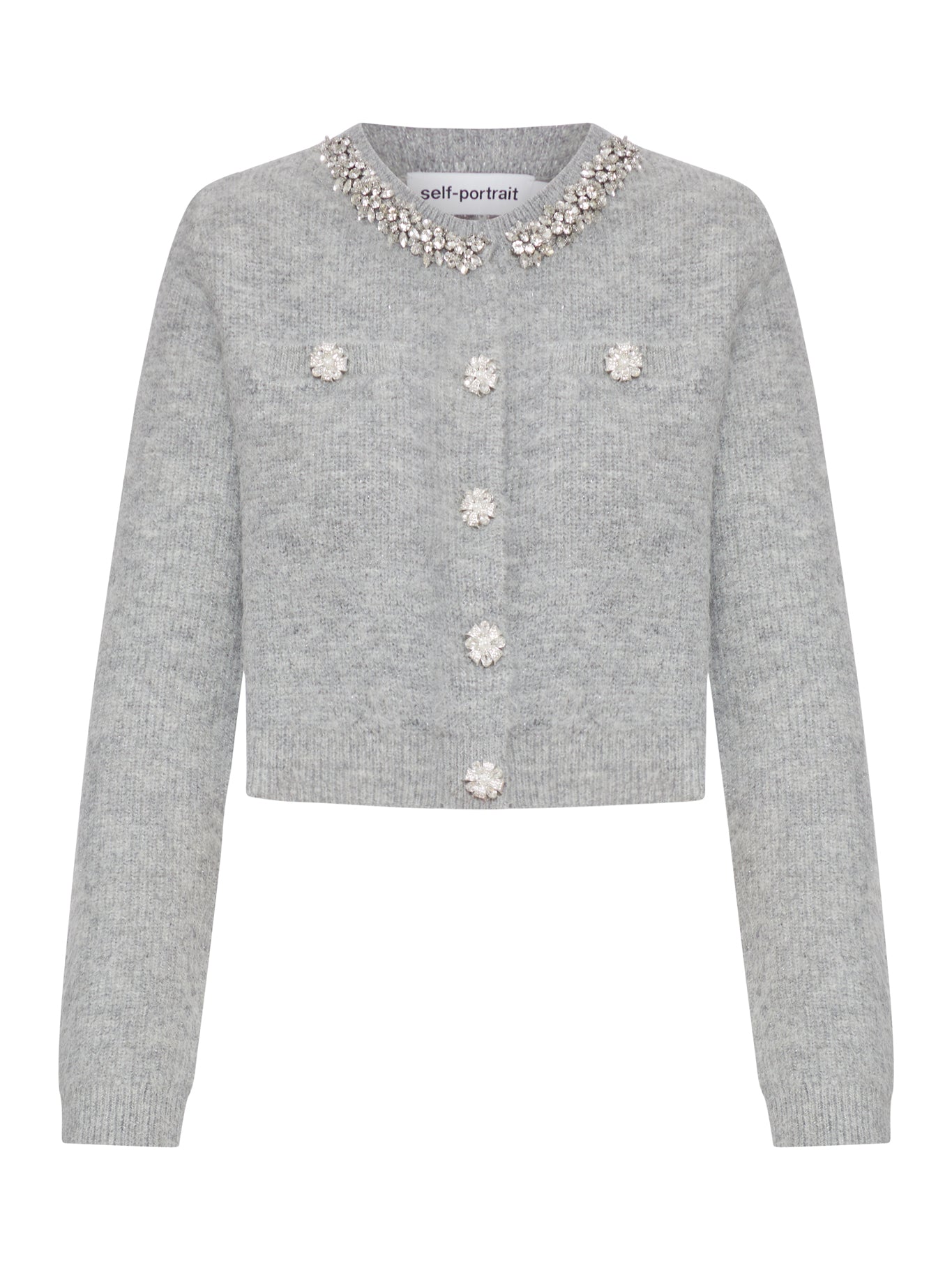 GREY CARDIGAN WITH CRYSTAL FINISHING