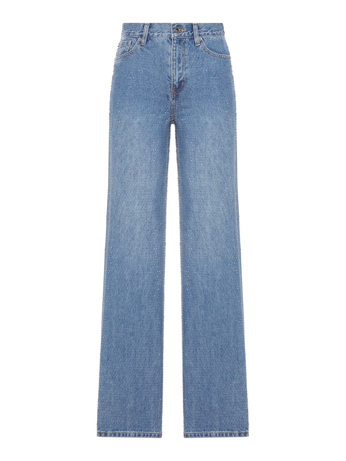 STRAIGHT LEG DENIM JEANS WITH RHINESTONE