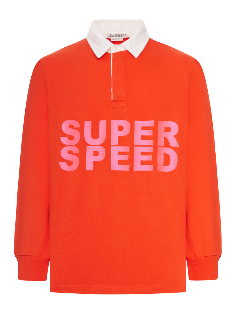 MENS "SUPER SPEED" RUGBY POLO TOP IN BRIGHT RED
