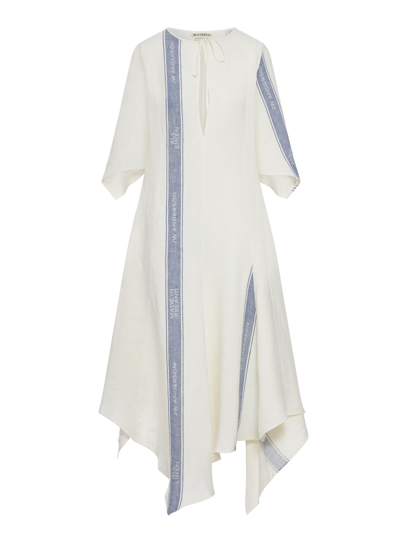 LINEN MIDI DRESS WITH LOGO INSERTS