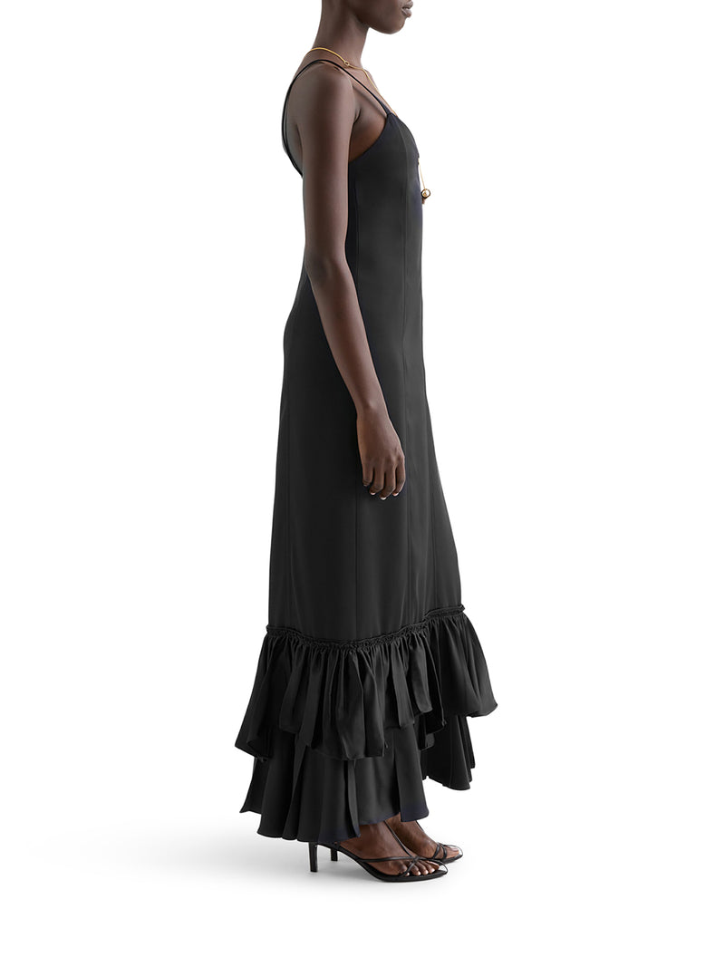 RUFFLED SILK BLEND DRESS