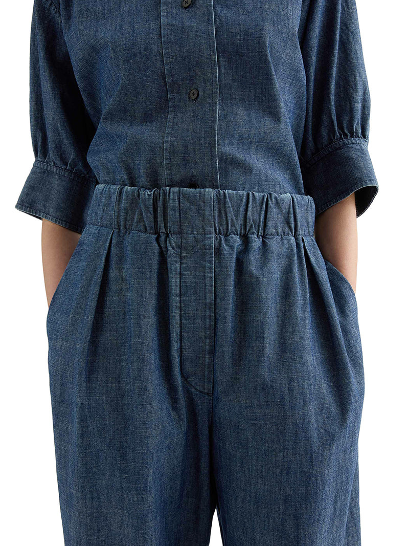 WIDE LEG TROUSERS IN LIGHTWEIGHT COTTON CHAMBRAY