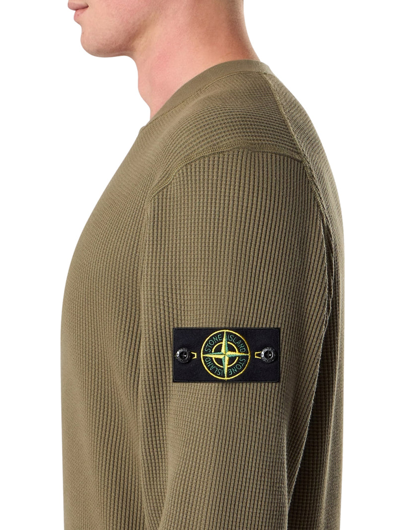 CREW NECK SWEATSHIRT IN ORGANIC COTTON WITH HONEYCOMB WORKMANSHIP