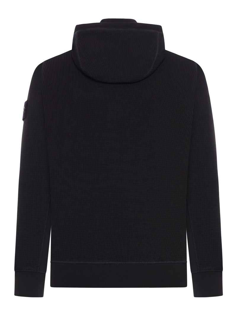 COTTON ZIP-UP SWEATER WITH HOOD AND GHOST BADGE