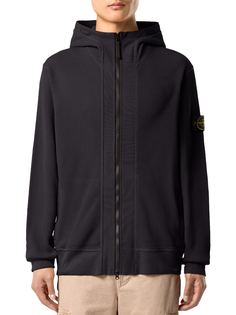 COTTON ZIP-UP SWEATER WITH HOOD AND GHOST BADGE