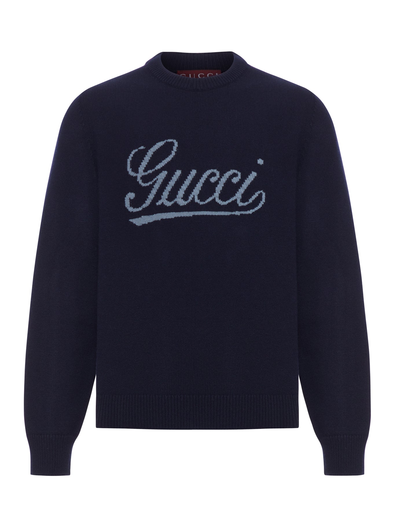 WOOL SWEATER WITH CONTRASTING FRONT GUCCI LOGO