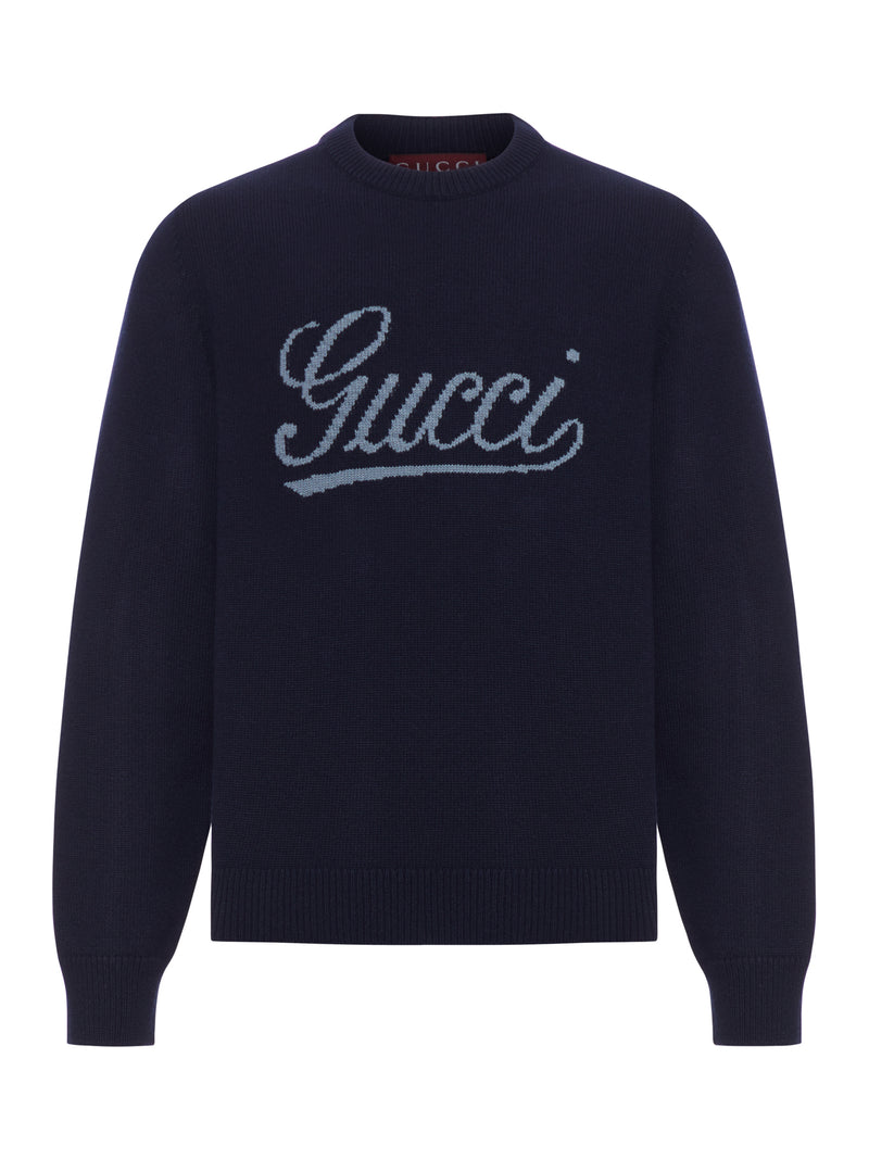 WOOL SWEATER WITH CONTRASTING FRONT GUCCI LOGO