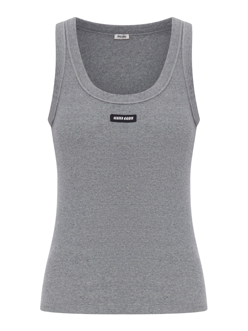 RIBBED TOP IN STRETCH JERSEY WITH LOGO PATCH