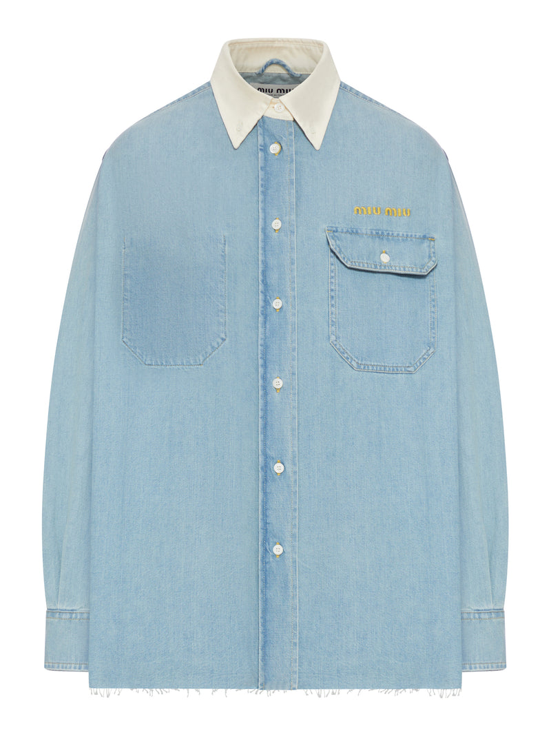 DENIM SHIRT WITH CONTRASTING COLLAR AND EMBROIDERED LOGO