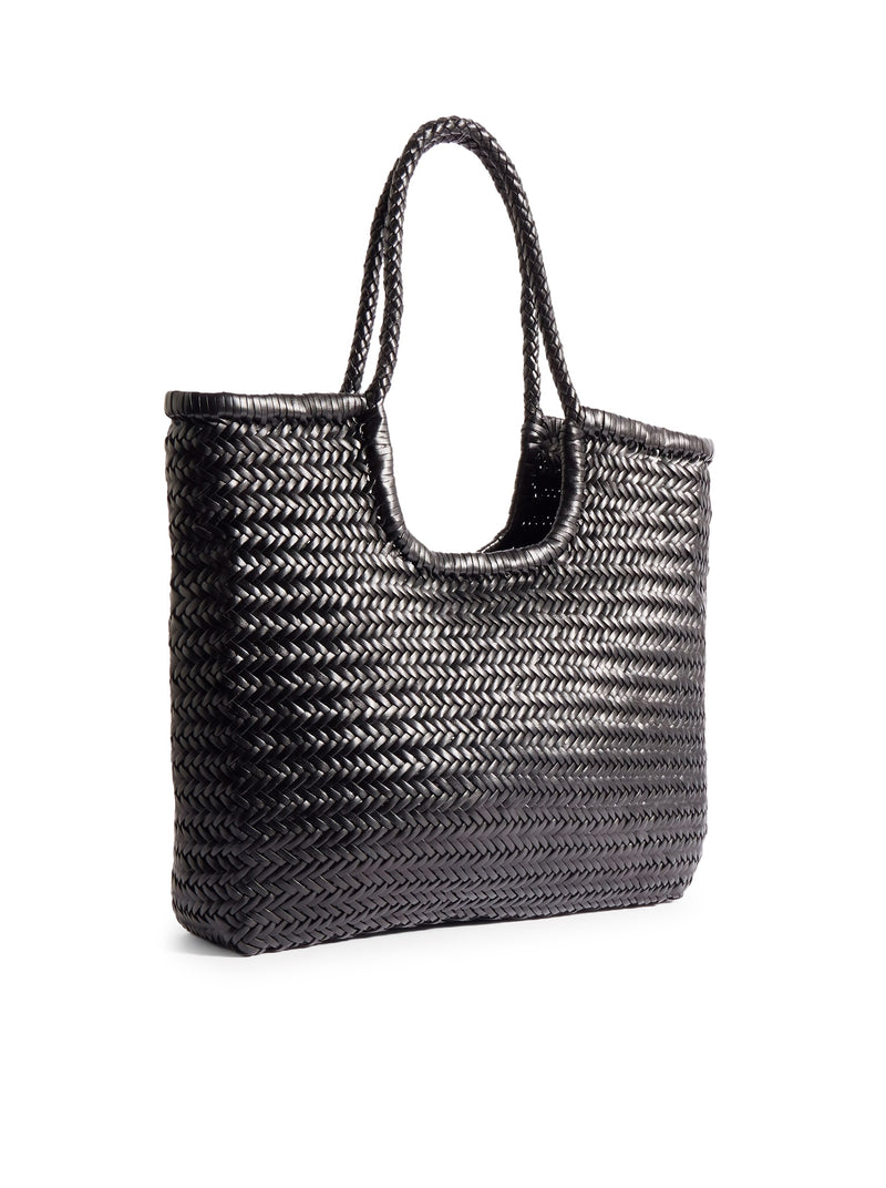 NS DIAGONAL BLACK LEATHER TOTE BAG