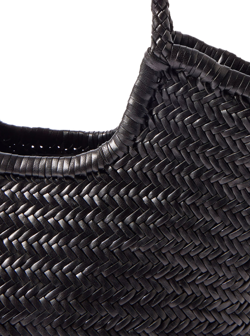 NS DIAGONAL BLACK LEATHER TOTE BAG