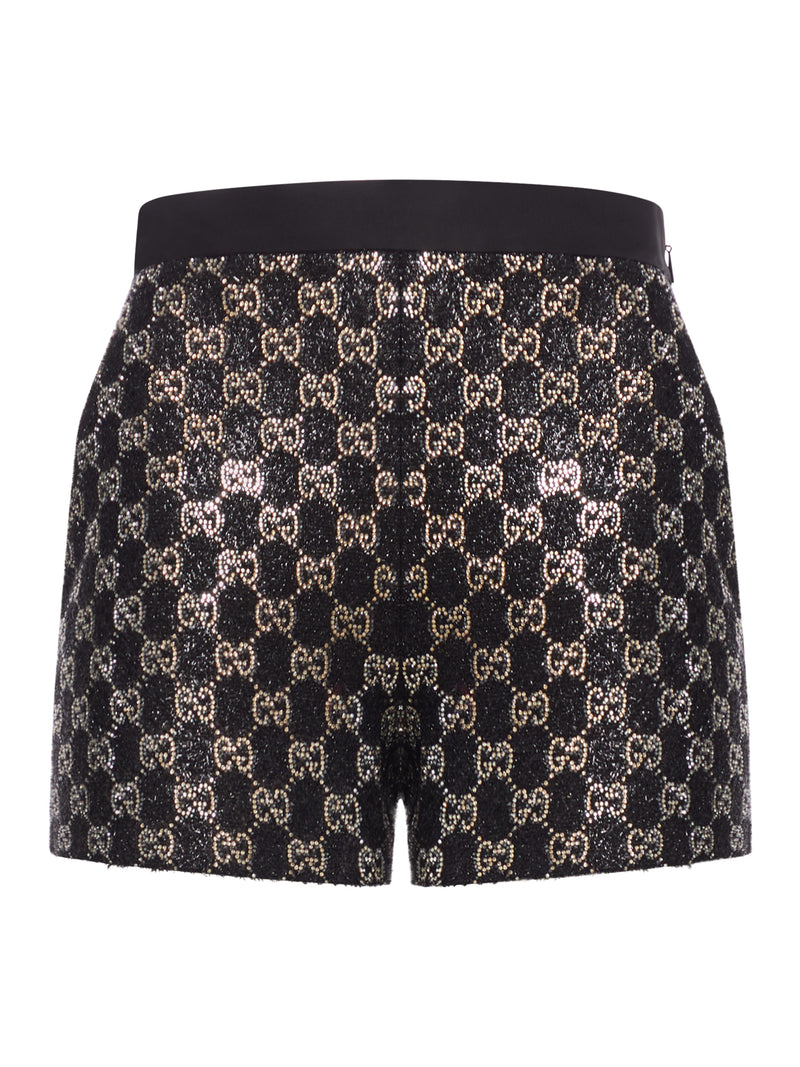 EMBROIDERED LAMÉ WOOL TWEED SHORTS