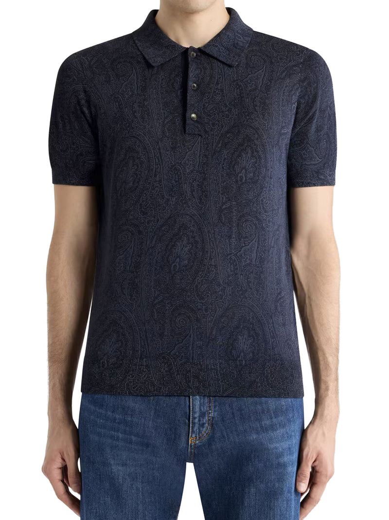 COTTON BLEND POLO SHIRT WITH FLORAL PAISLEY PATTERN