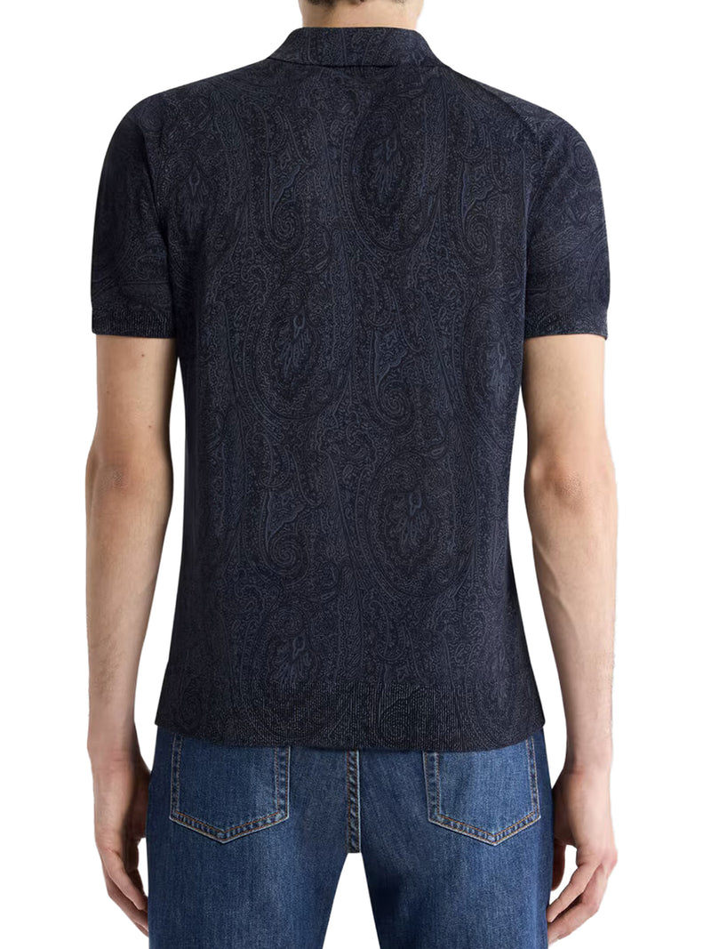 COTTON BLEND POLO SHIRT WITH FLORAL PAISLEY PATTERN
