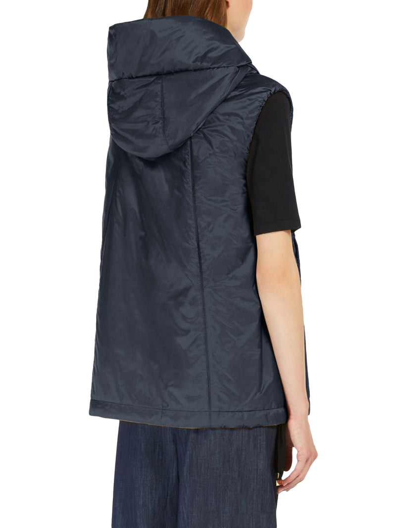 PADDED VEST WITH HOOD IN WATERPROOF CANVAS