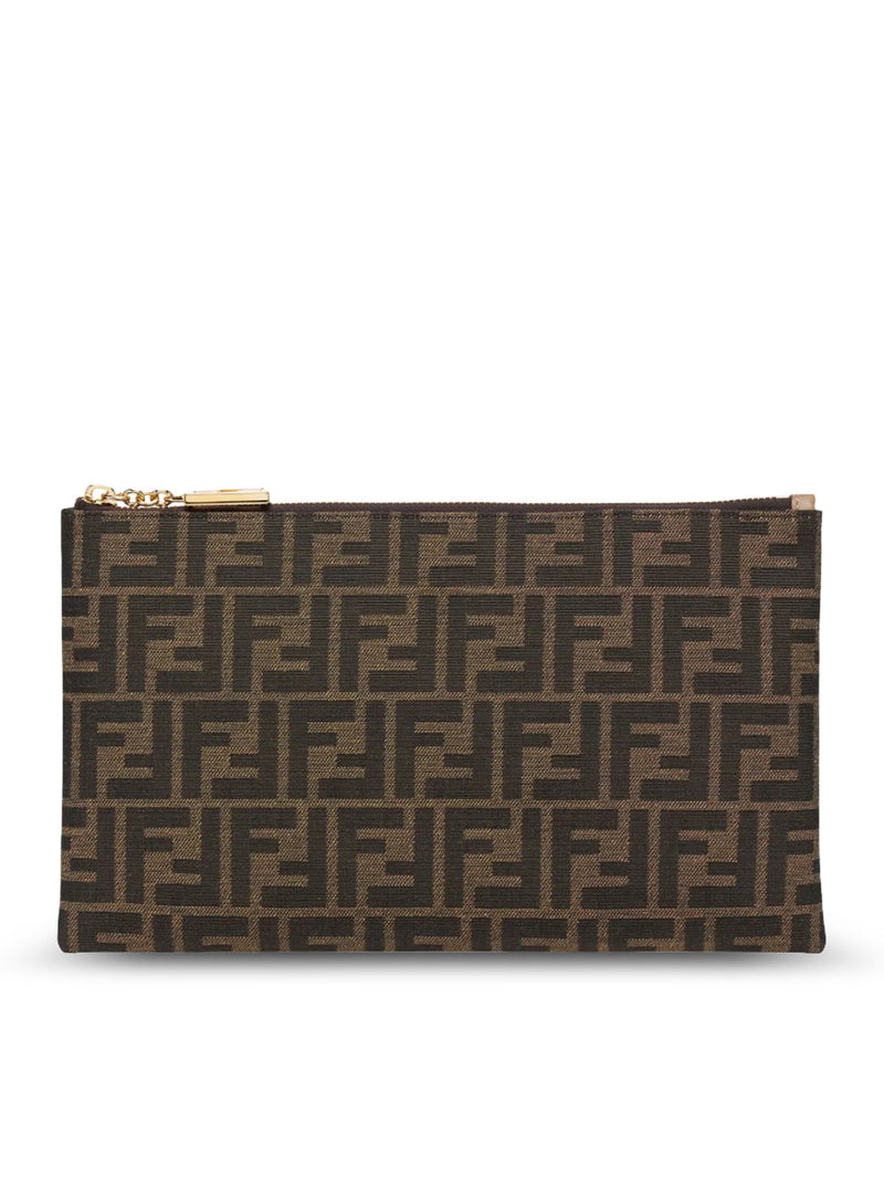 MEDIUM BAGUETTE FLAT POUCH IN BROWN FF JACQUARD FABRIC
