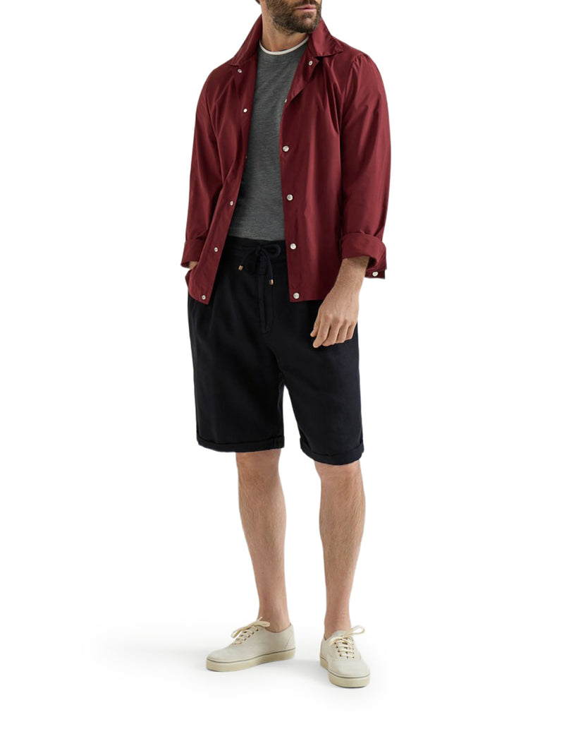 GARMENT DYED LINEN GABARDINE BERMUDA SHORTS WITH DRAWSTRING AND DARTS
