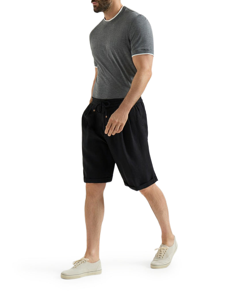 GARMENT DYED LINEN GABARDINE BERMUDA SHORTS WITH DRAWSTRING AND DARTS