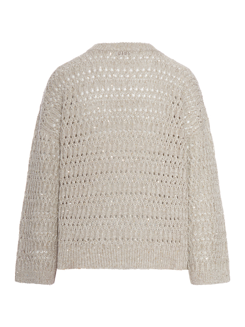 CREW NECK SWEATER IN OPENWORK LINEN YARN