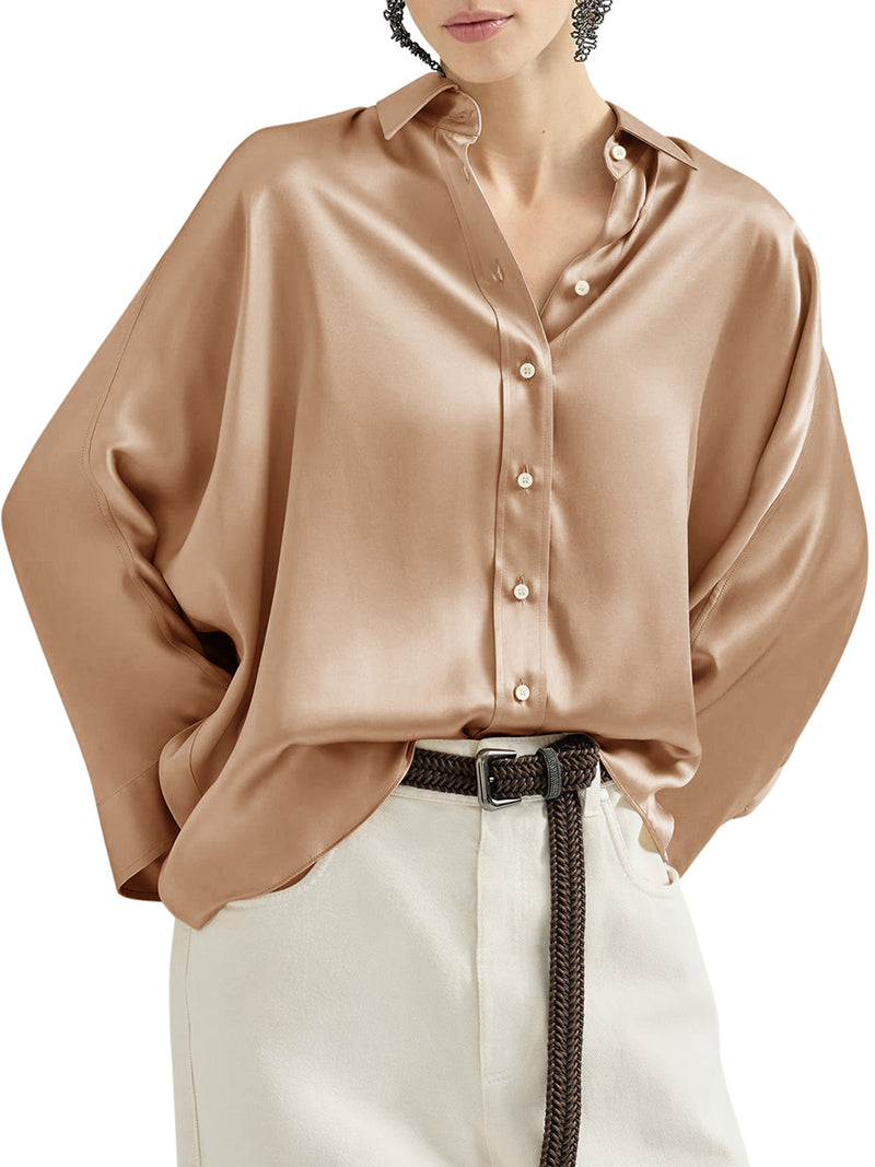 STRETCH SILK SATIN SHIRT WITH MOBILE